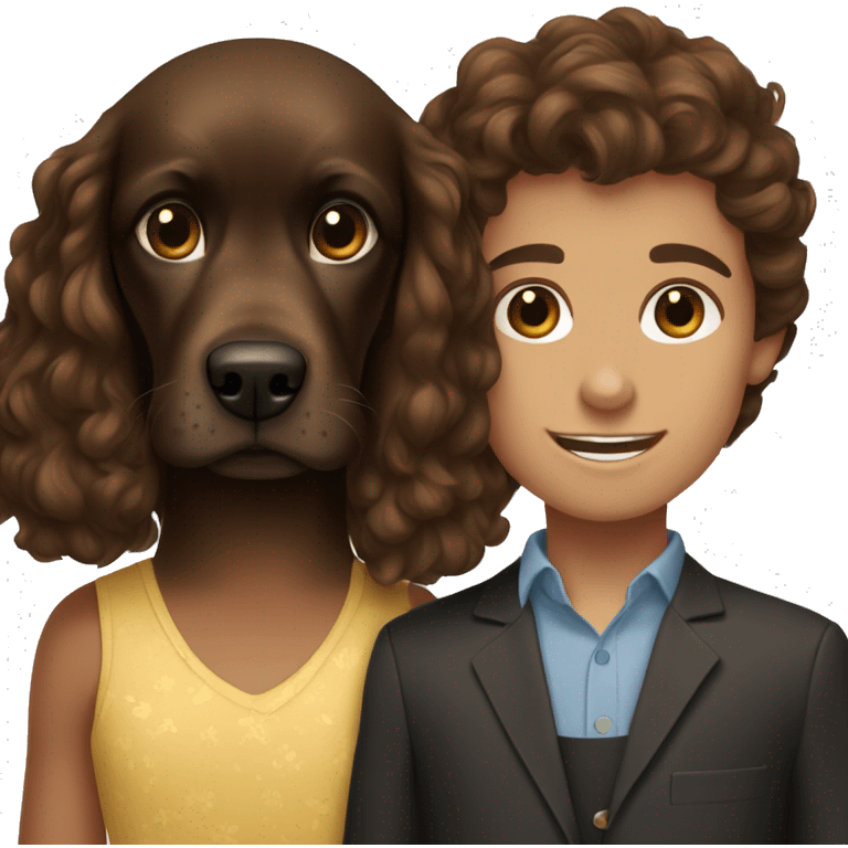 brown-haired girl and brown-haired boy with a black cocker spaniel emoji