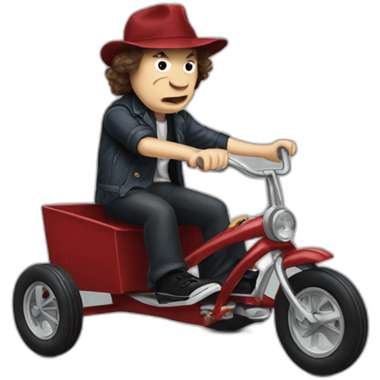 Angus Young from ACDC riding a tricycle emoji