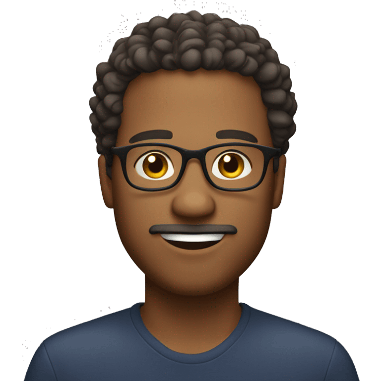 Brown male wearing glasses with curly hair, slightly round face with goatee facial hair emoji