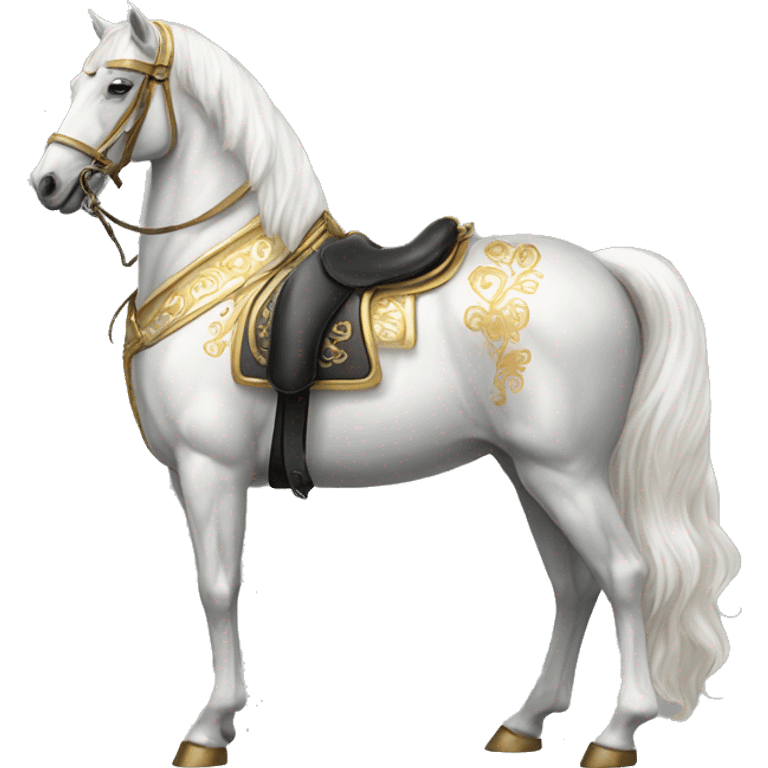 Gilded saddle vintage gray white piebald horse gilded robes emoji