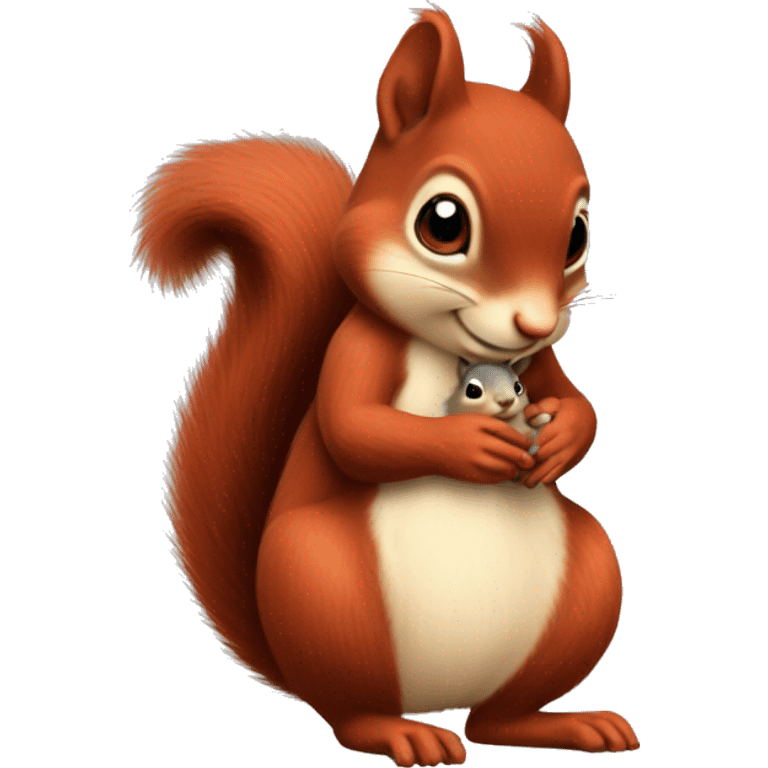  Realistic red Mama squirrel holding hand of baby squire emoji