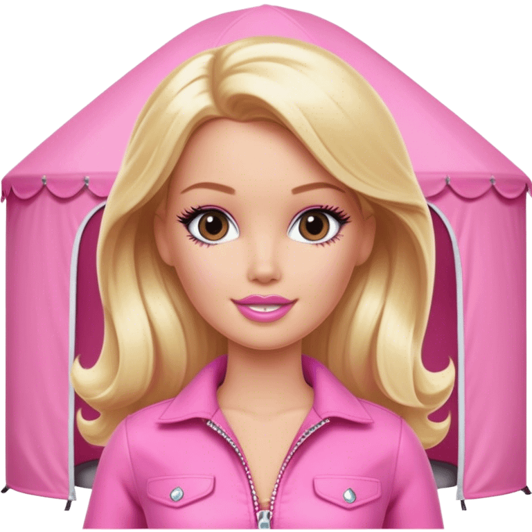 Blonde Barbie, glamping, pink outfit  emoji