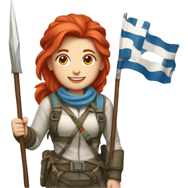 female winter mountaineer red hair with easter egg and greek flag  emoji