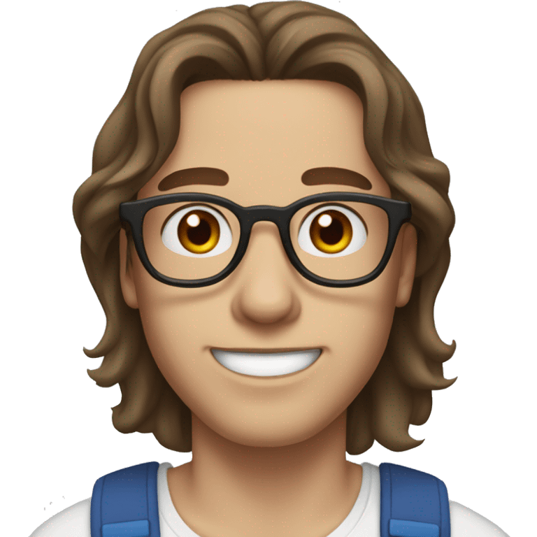 One man with brown hair and brown eyes , and glasses, with a woman with brown long hair and blue eyes , and braces  emoji