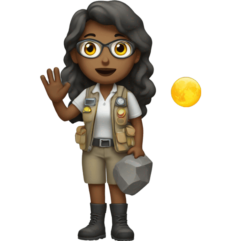 women Moon geologist with rock on hand emoji