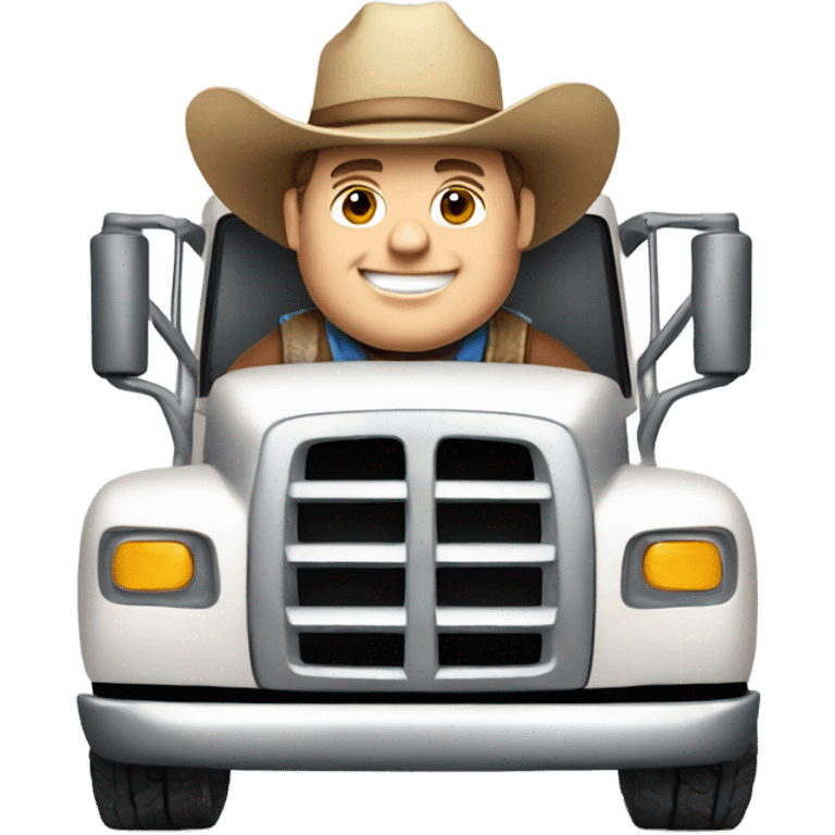 Chubby white guy driving truck with cowboy hat emoji