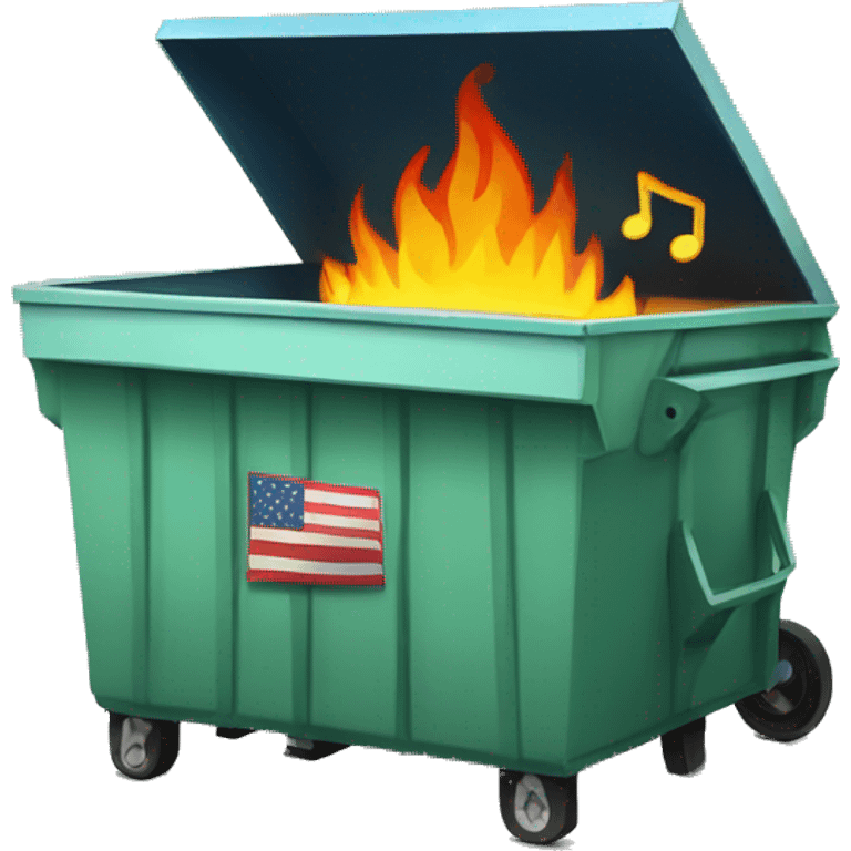 Dumpster fire and music notes and American flag emoji