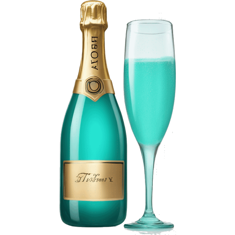 Tiffany blue bottle of champagne with a glass of champagne  emoji