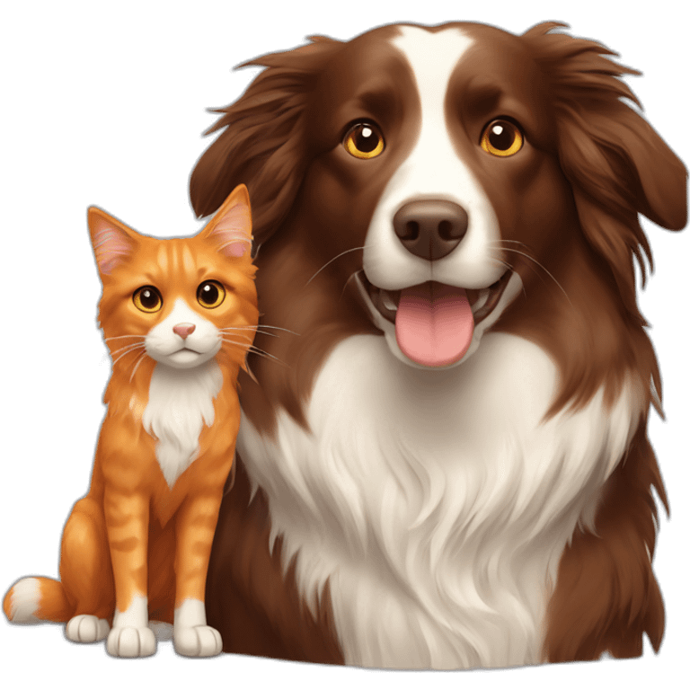 brown border collie dog and longhaired orange cat emoji