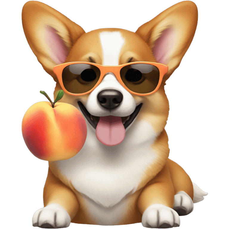 Cute corgi with sunglasses eating a peach emoji