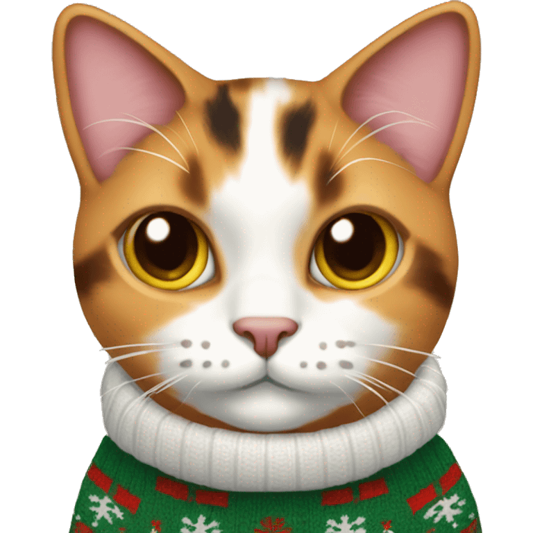 calico cat wearing christmas sweater  emoji