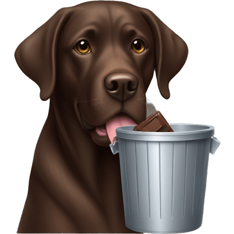 Chocolate lab eating a trashcan emoji