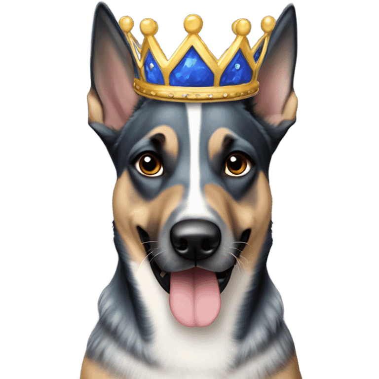 A malinois dark blue merle color with a crown on his head emoji