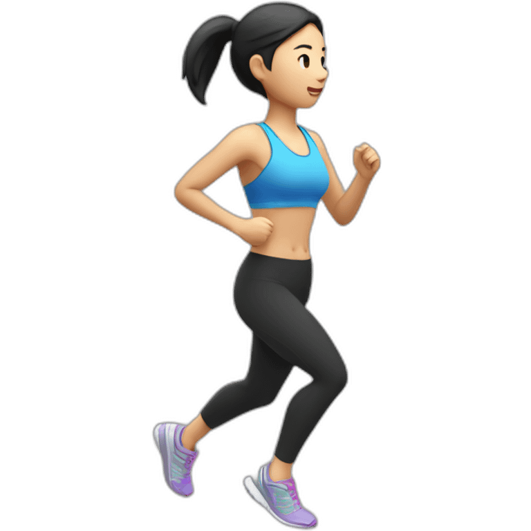 female asian runner with black short，jogging， side view，full body emoji