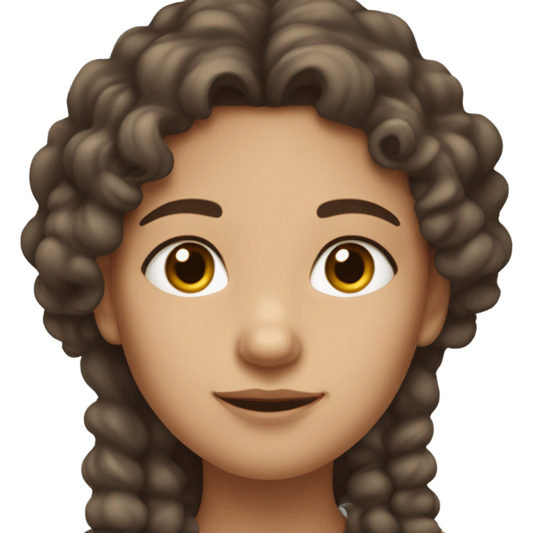 girl with long curly brown hair, she has light, white skin, two moles on her right cheek, brown hair emoji