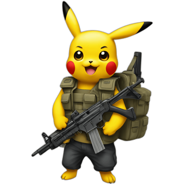 pikachu wearing bulletproof vest and an ak17 emoji