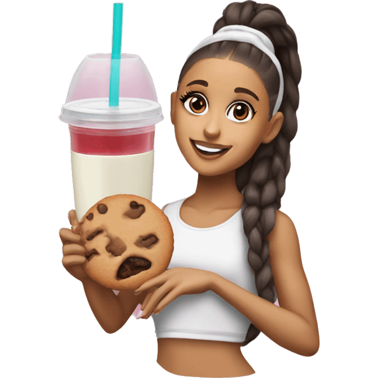 ariana grande with a cookie and juice  emoji