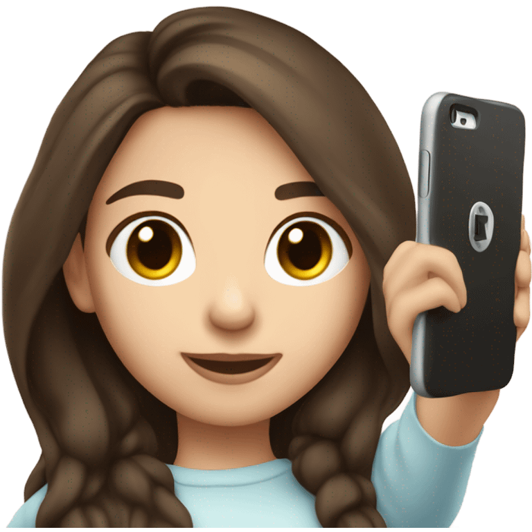 Brunette white girl taking picture with a phone emoji