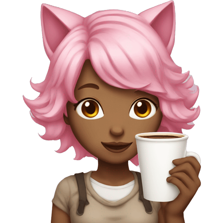 catgirl pink hair coffee emoji