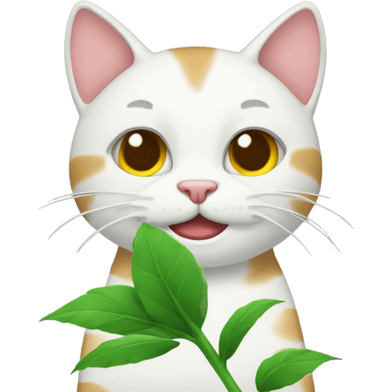 Create a emogi of a cat eating a plant emoji