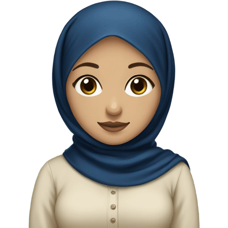 a light skin hijabi, wearing a dark blue hijab and a cream top  emoji