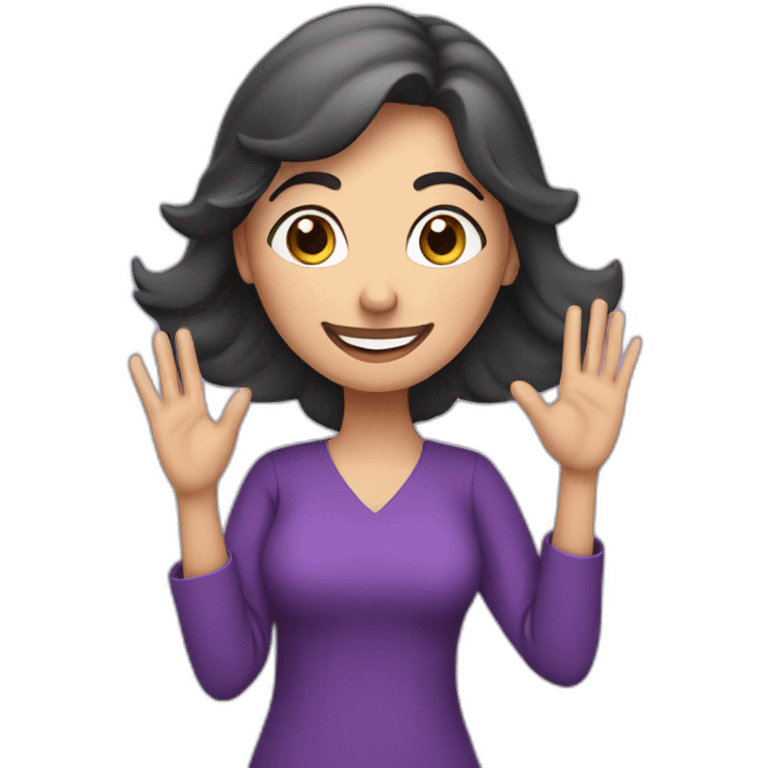 Armenian woman saying hello and giving five with happy face  in purple clothes  emoji