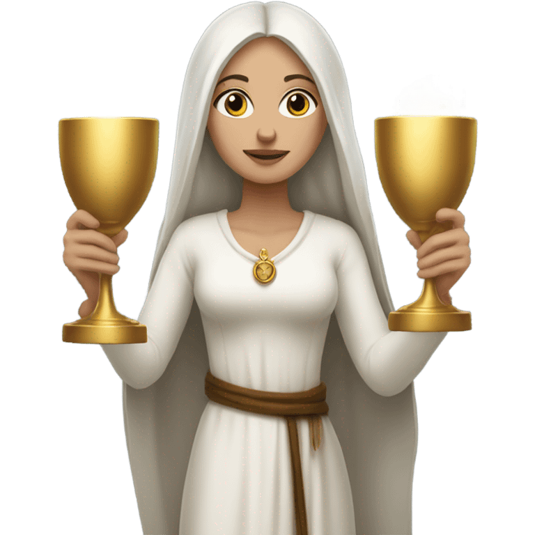 Tall black haired white woman holding the holy grail  emoji