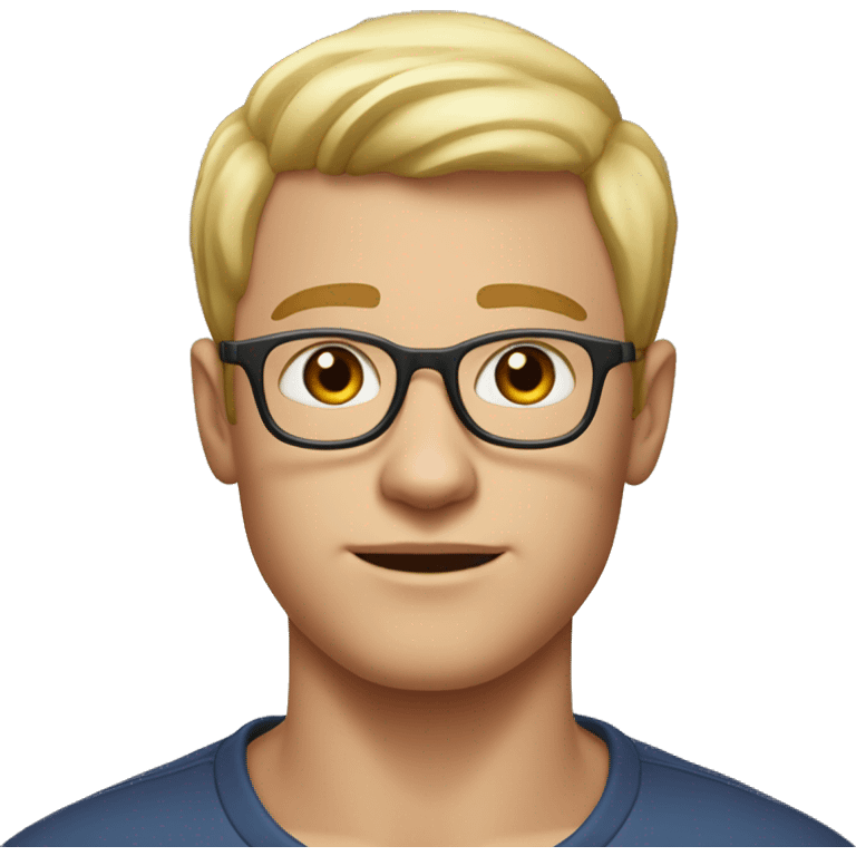 young man with shorter light blonde hair with round glasses, strong jaw slightly chiseled dimple on right side head only emoji