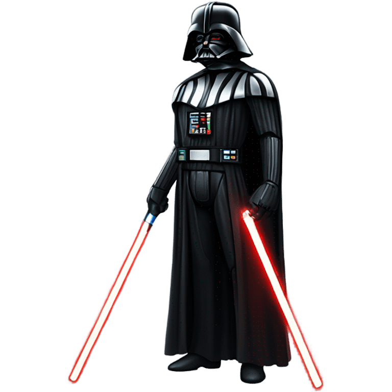 Full body Darth Vader with light saber drawn out to his right side and a very menacing look  emoji