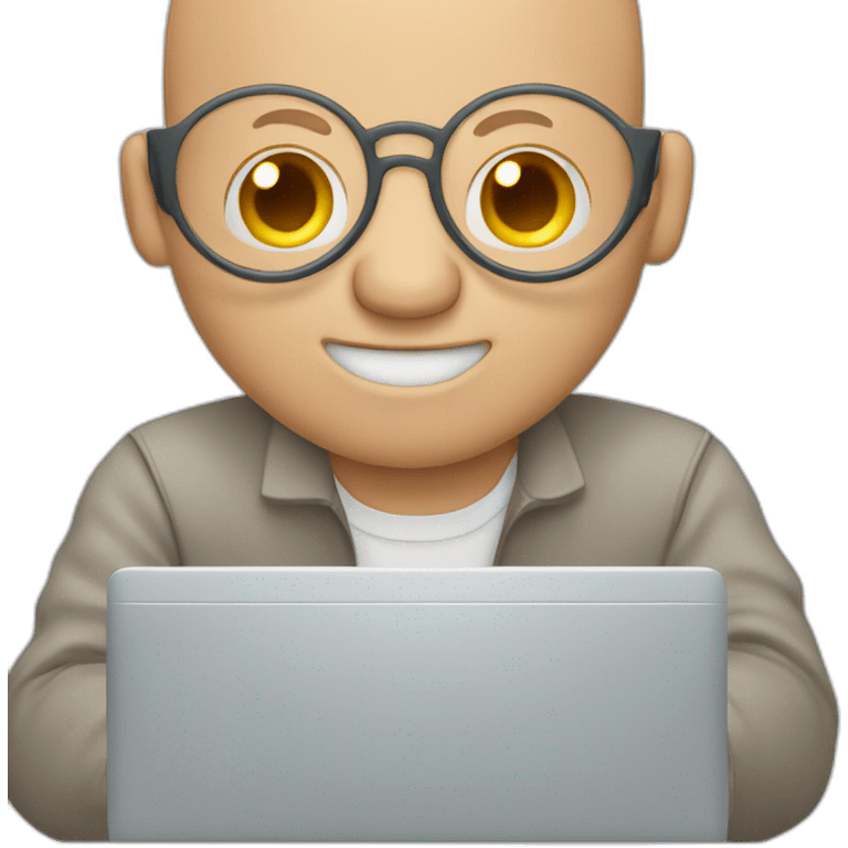 bald man with no glasses typing on computer - having fun! emoji