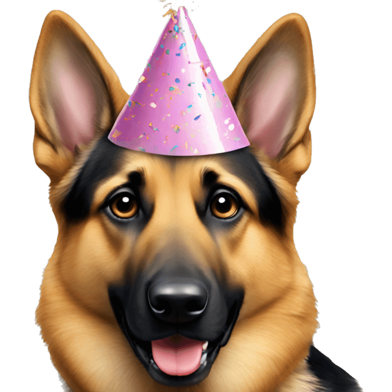 German shepherd with a birthday hat  emoji