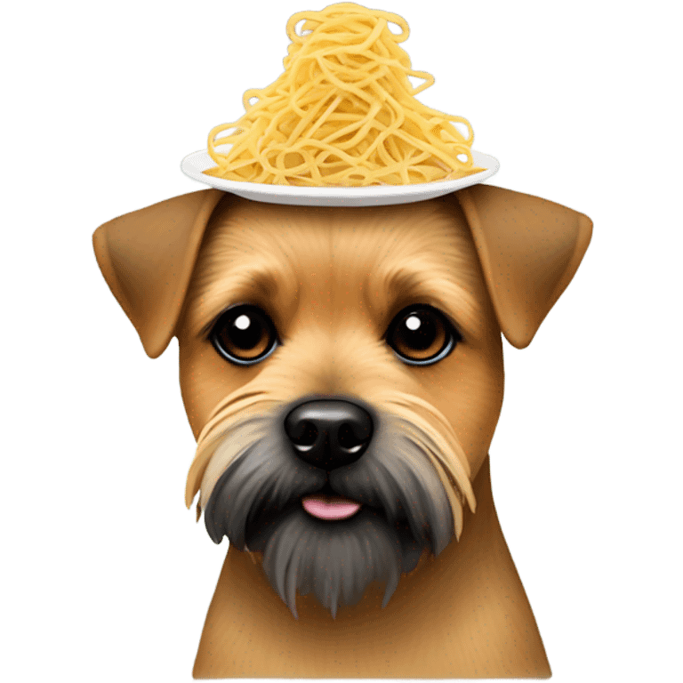 Border terrier with noodles on head emoji