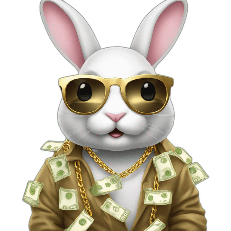 Bunny wearing sunglasses gold chain with money emoji