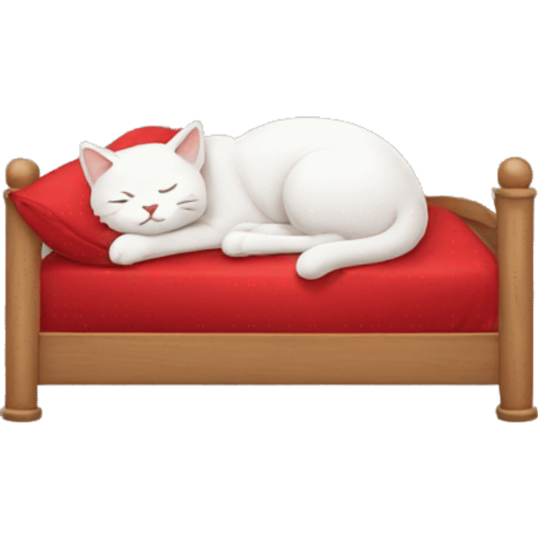 A cat sleeping in a red bed emoji