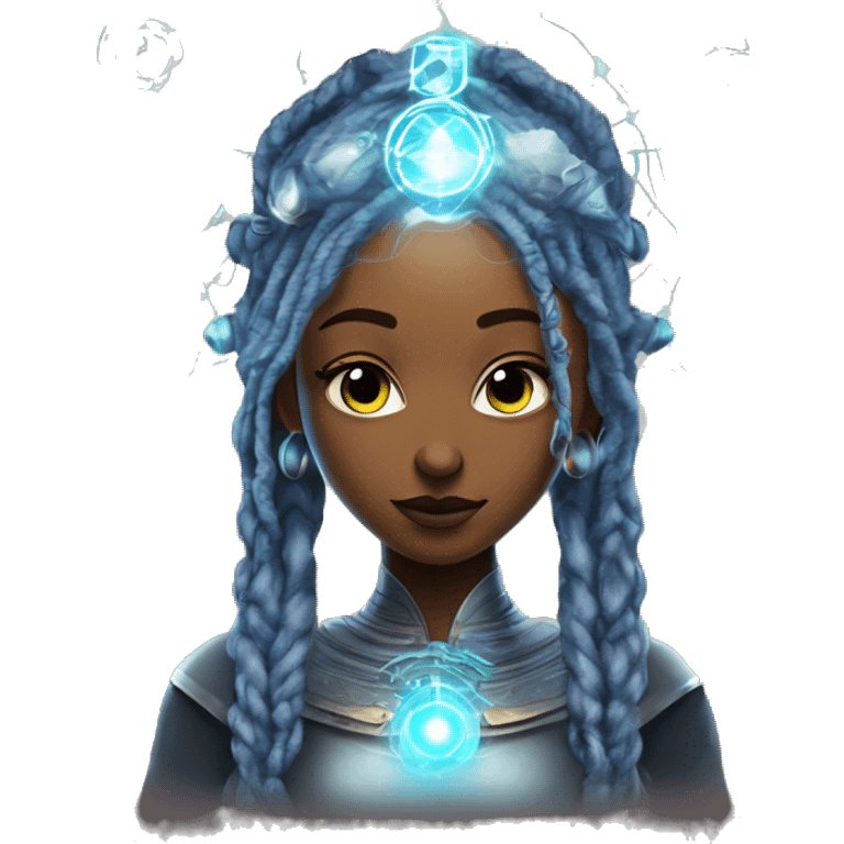 Technomancy Goddess is a mystical being who controls both magic and technology. She can cast spells on technological networks. Her powers blend the ancient art of magic with advanced cybernetics and technology. She can command machines emoji