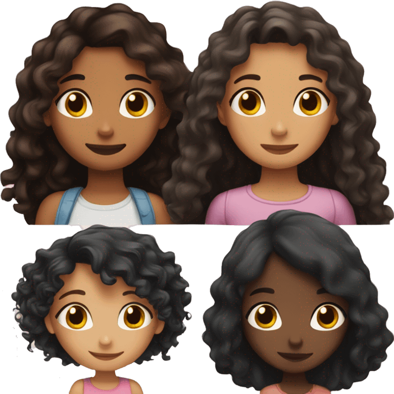 girl with long brown curly hair and girl with long straight black hair hugging  emoji