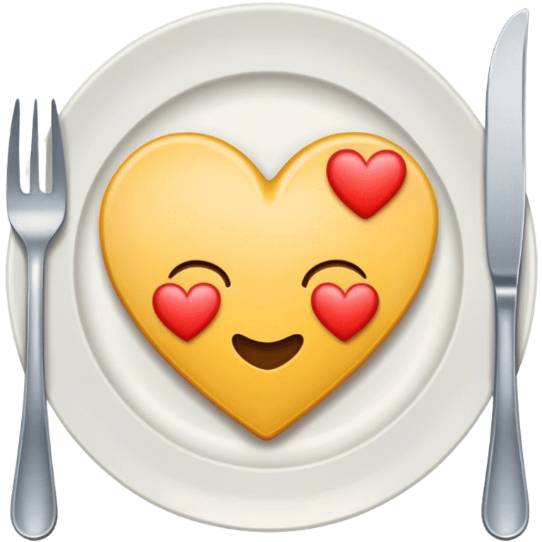 plate with fork on left & knife on right with heart on plate emoji