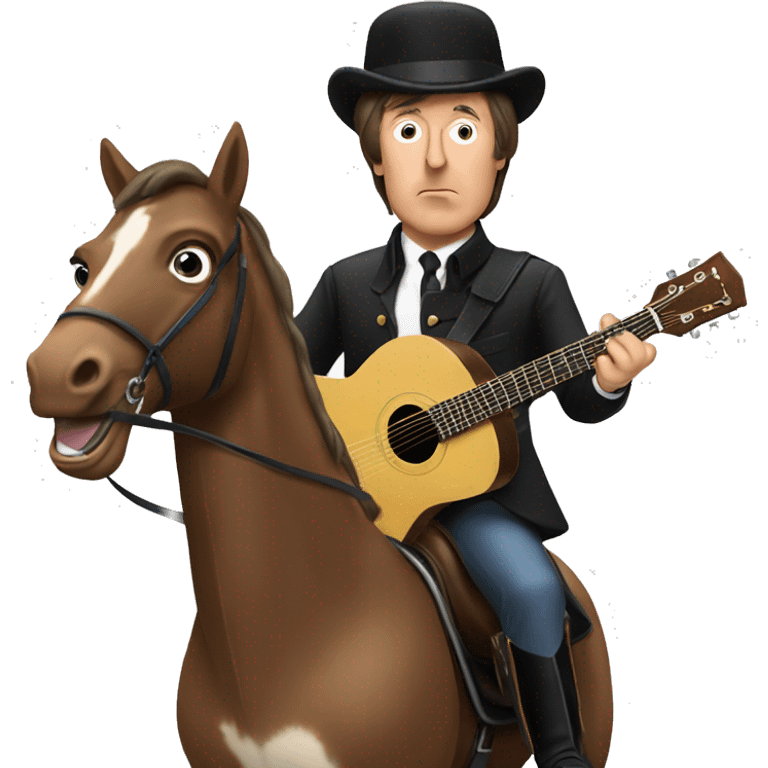 sir paul McCartney on a horse with a guitar emoji