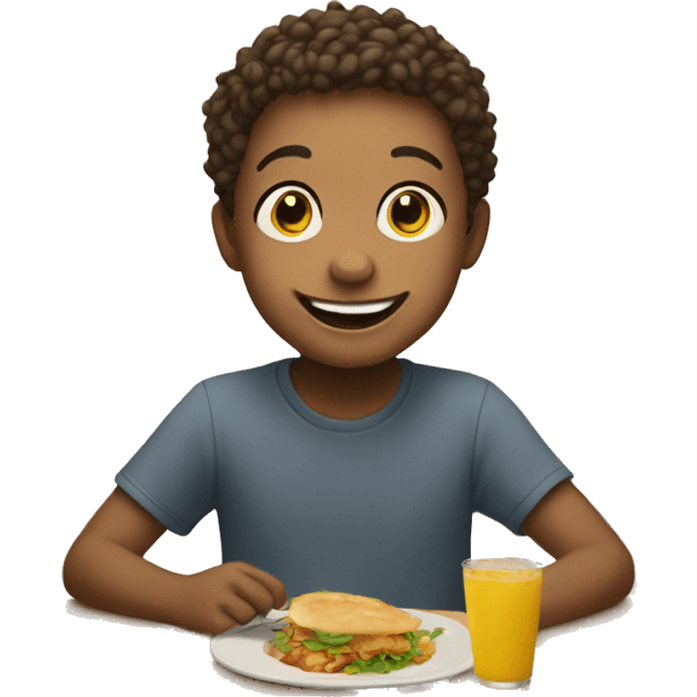 smiling boy enjoying food indoors emoji