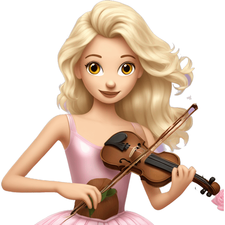 ballet blonde with skin girl with soft pastel tutu playing violin with peonies and sparkles realistic coquette emoji