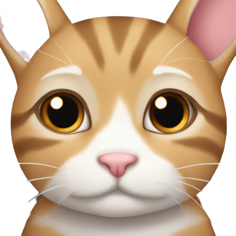 cute bunny and brown/golden tabby cat with a white patch under chin emoji