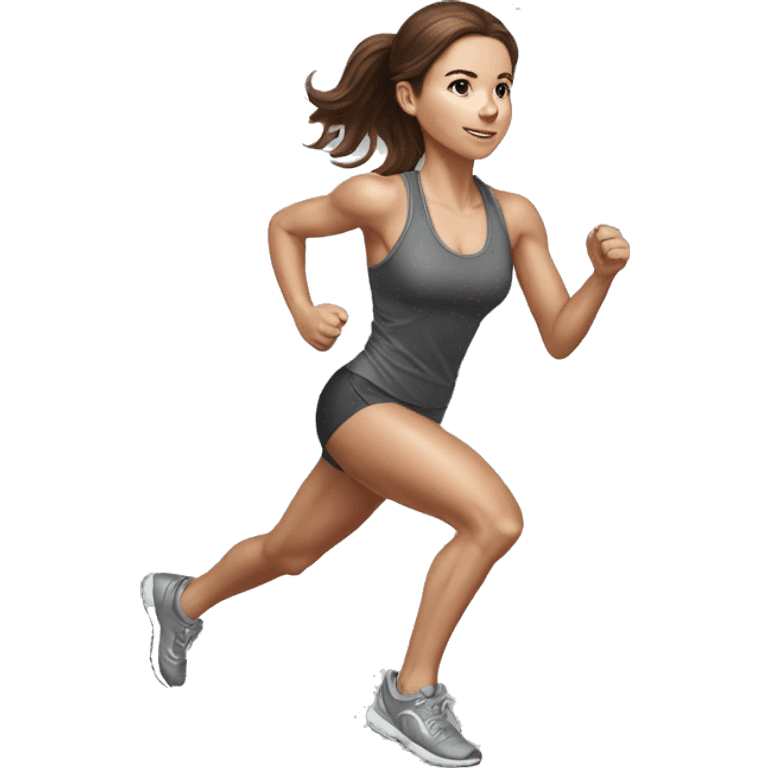 Full length hyperrealistic pencil drawing of athletic girl with brown hair doing cardio emoji