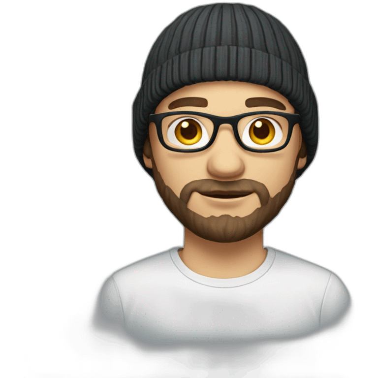 young dark-haired white man with a beanie, glasses and beard emoji