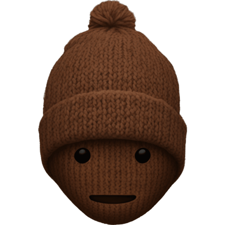 Brown knitted beanie with no face emoji