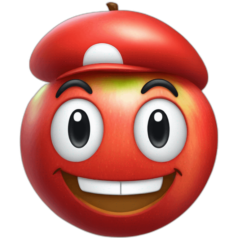 smiling red apple wearing a Mario hat emoji