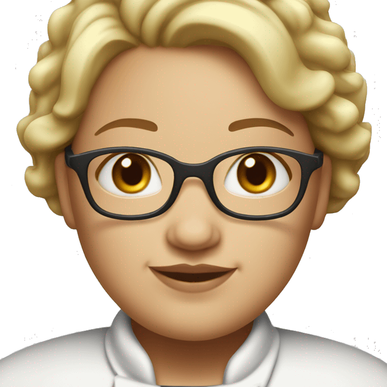 fat chef girl with glasses and short hair light skin color emoji