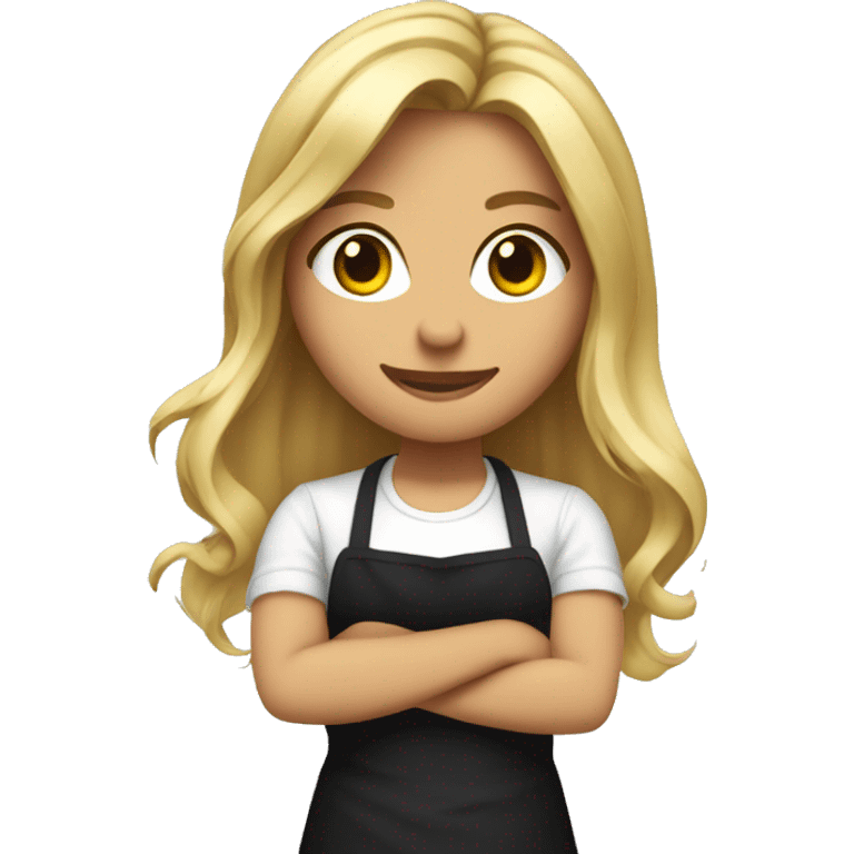 Long hair blonde girl with black apron And cissors in a hand emoji