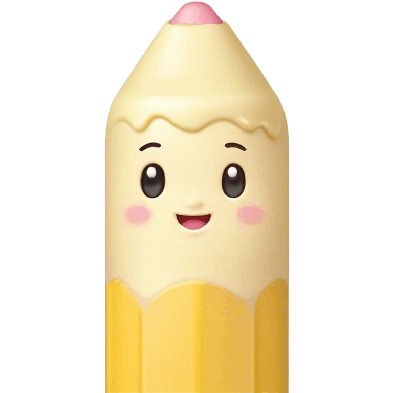 Cute Kawaii Fat Pencil, round and chunky, soft pastel yellow with a cute eraser cap, tiny winking face, glowing highlights, cheerful and ready for doodles! emoji