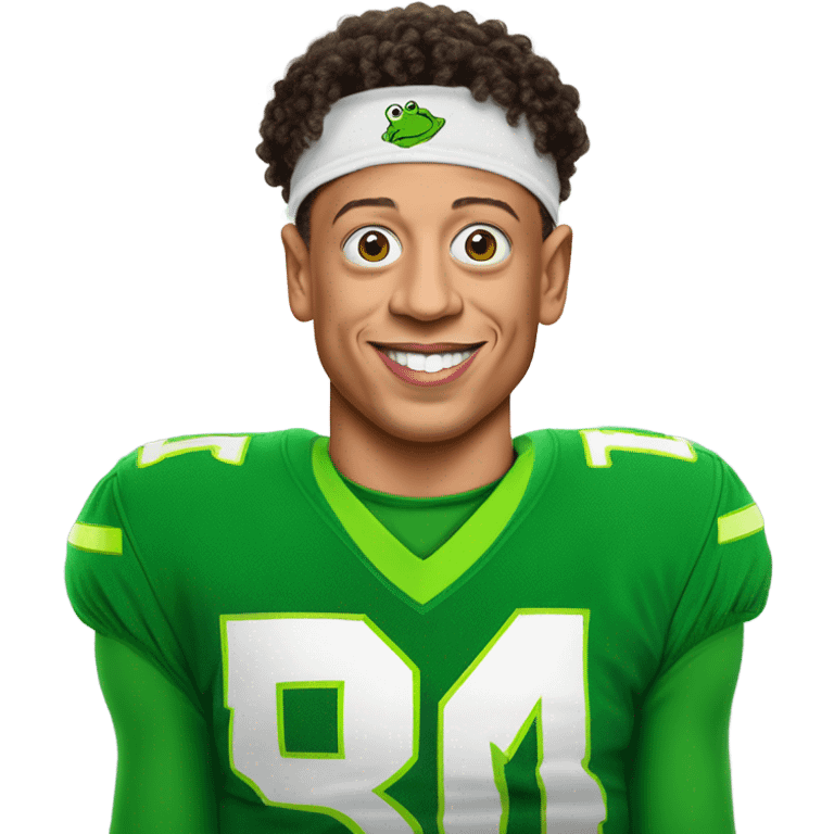 Patrick Mahomes dressed as Kermit the frog emoji