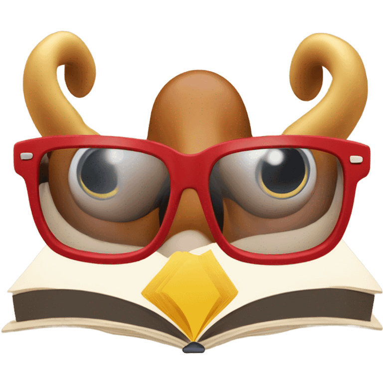 A big Red Bull with bifocals reading a book. emoji